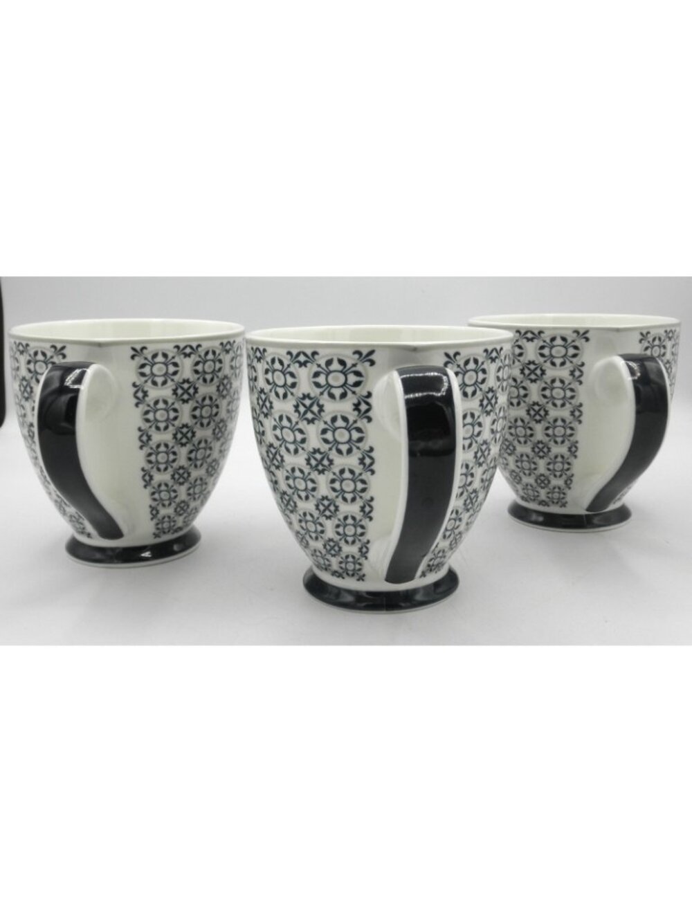 The English Mug Company Coffee Tea Cups Geometric Florals Design 12 Oz. SET OF 3 - Picture 4 of 8